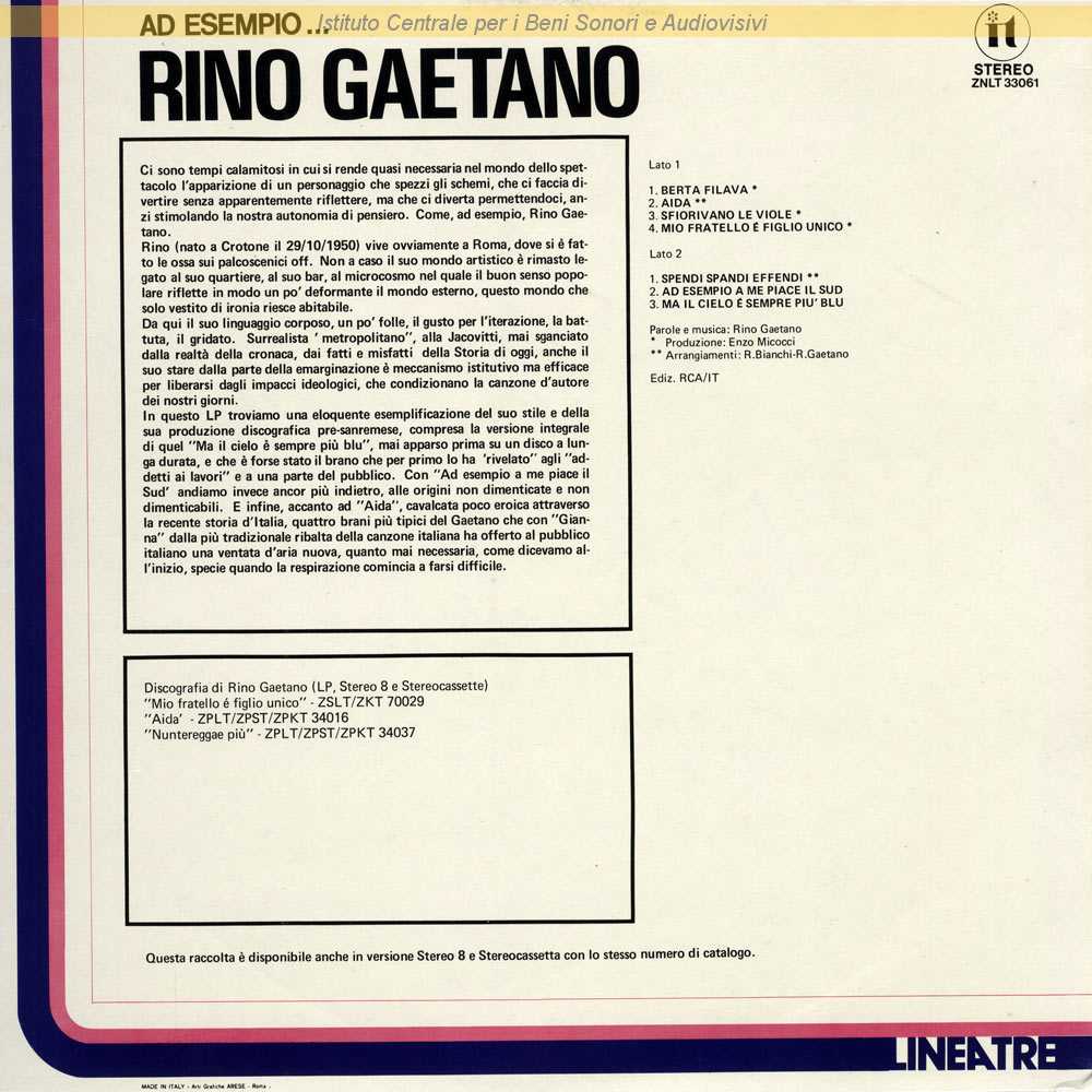 Mio fratello e figlio unico - Rino Gaetano - Vinile